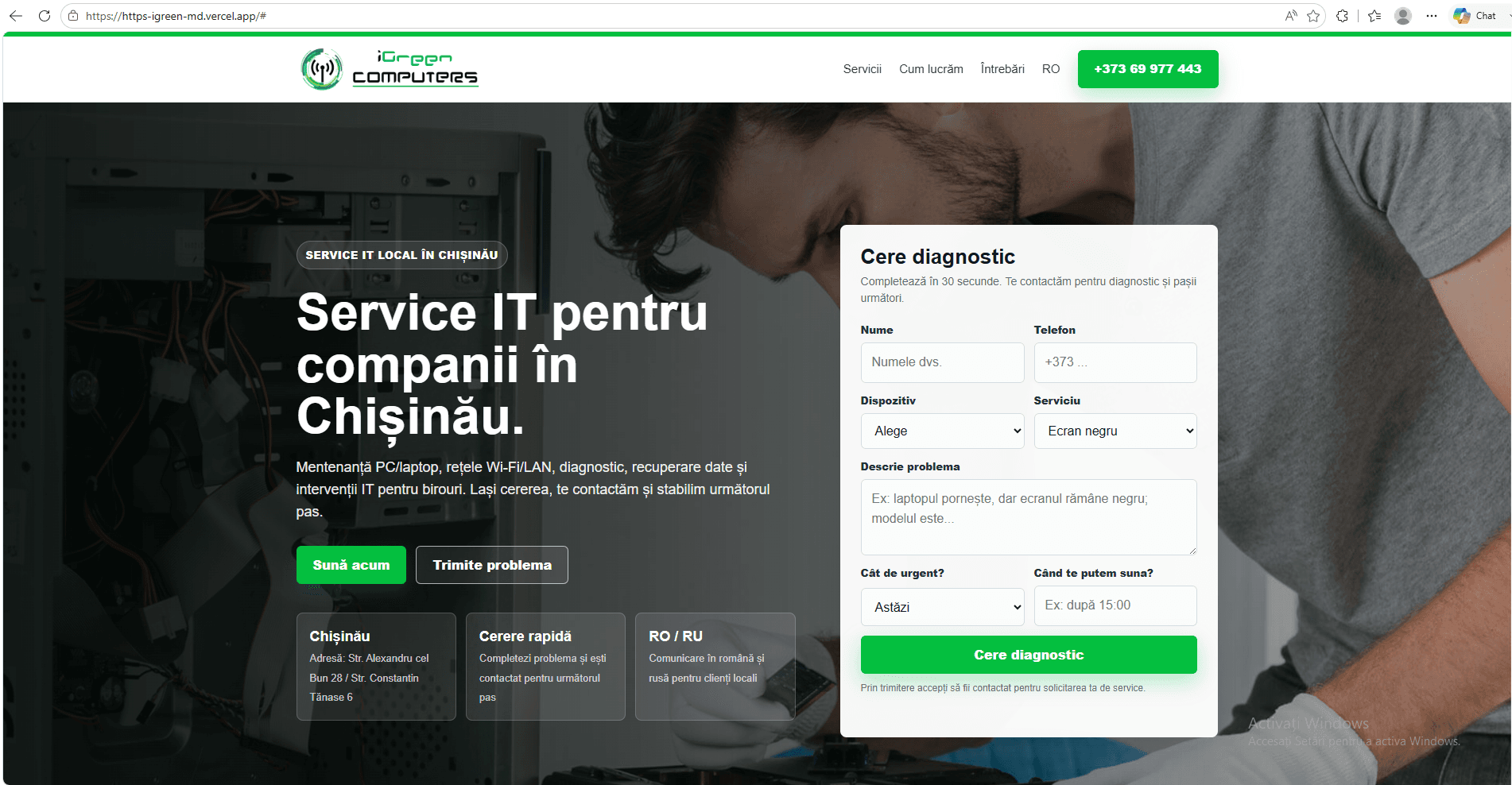 iGreen Computers landing page