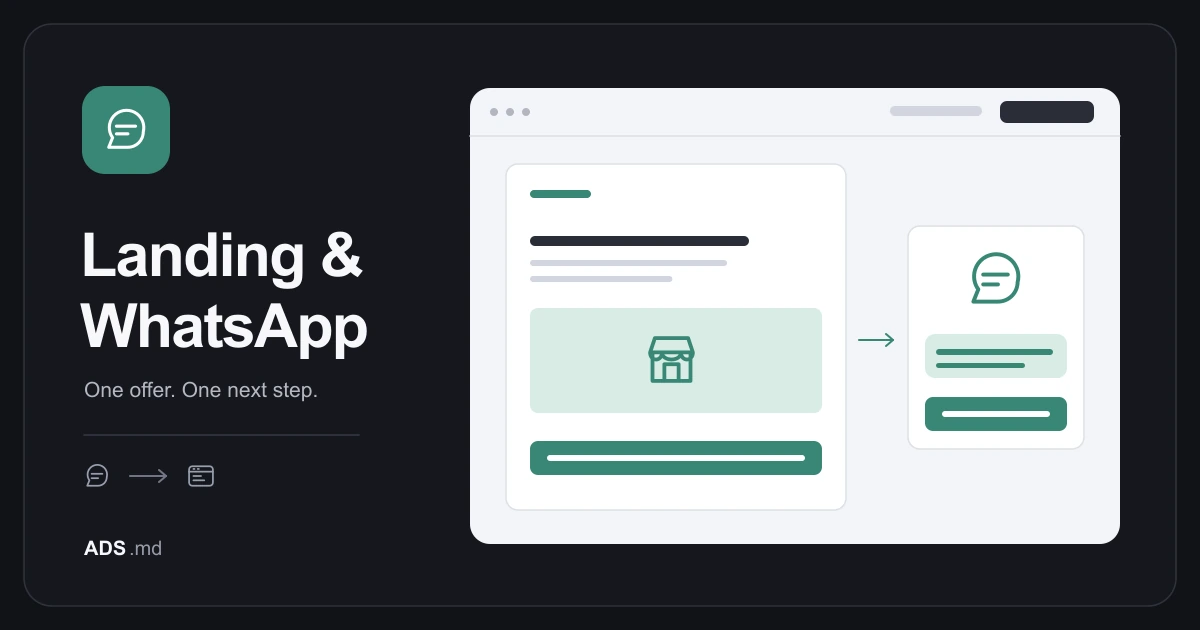 Editorial illustration: Landing pages: a clear offer, a form and WhatsApp contact