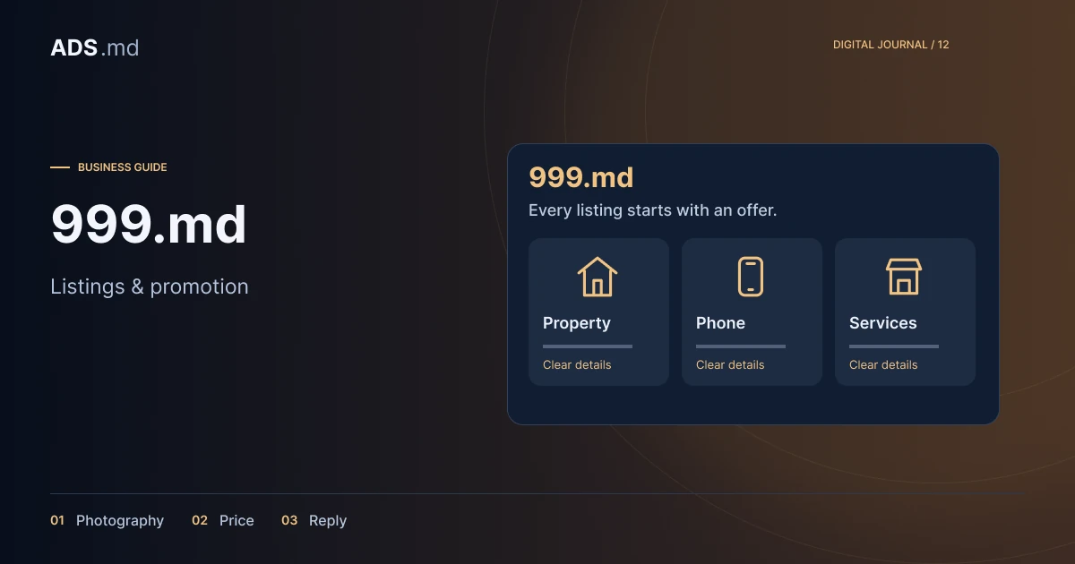 Editorial illustration: 999.md for business: prepare listings that support a sale