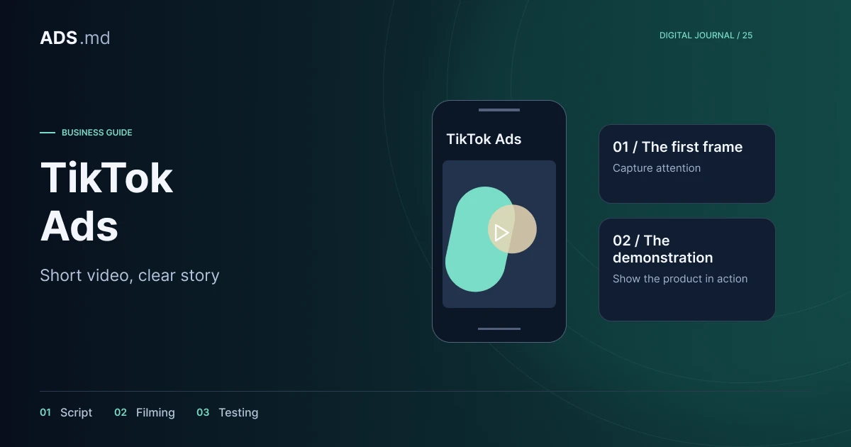 Editorial illustration: TikTok Ads: from your first script to verified enquiries