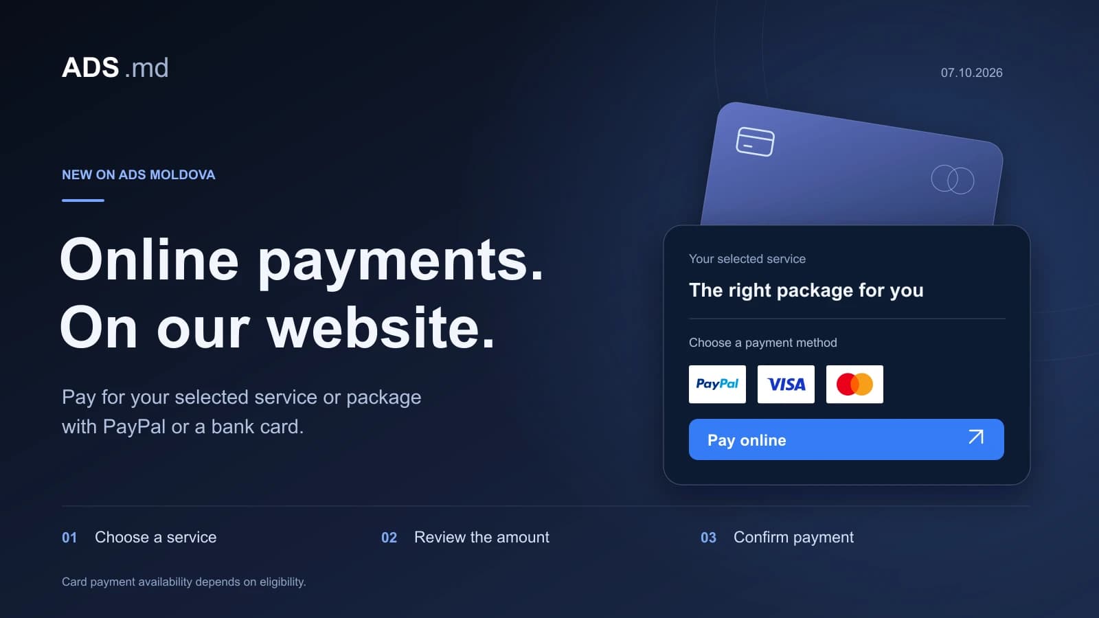 Editorial illustration: Online payments on ADS Moldova: PayPal and bank cards