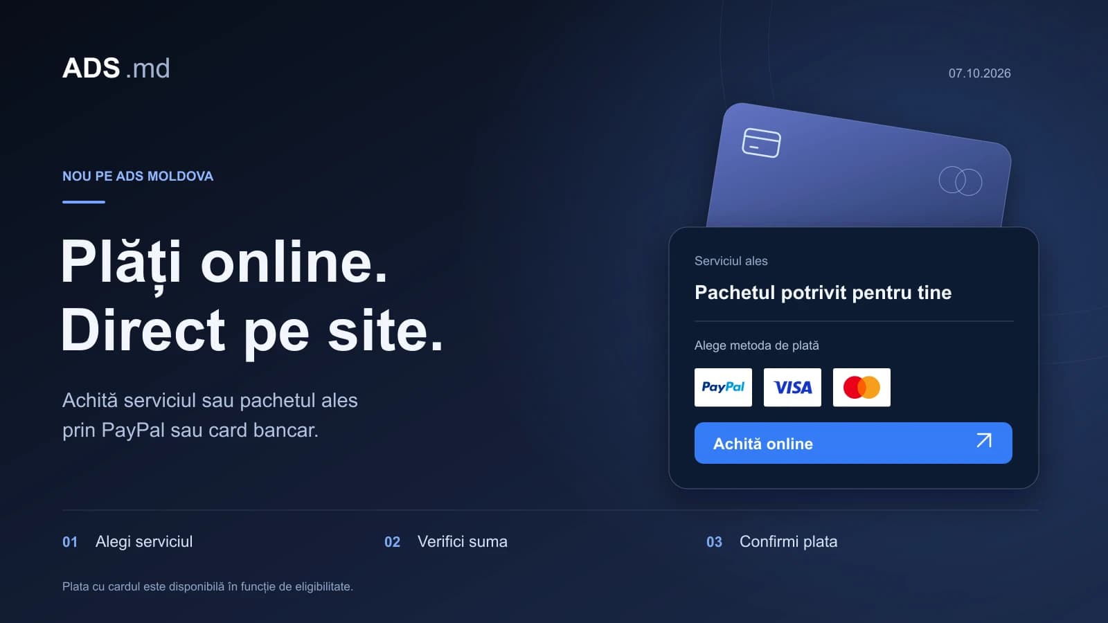 Ilustrație editorială: Plăți online pe ADS Moldova: PayPal și card bancar