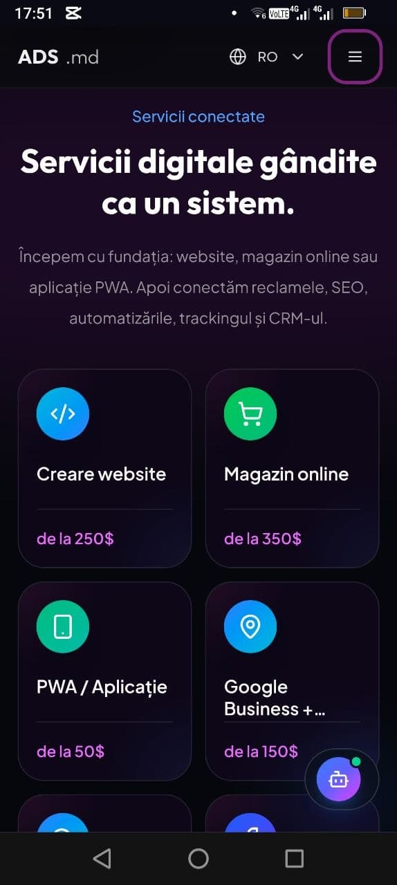 Ecran PWA ADS Moldova cu servicii digitale