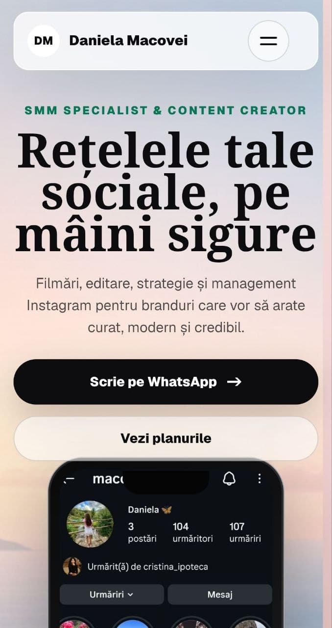 Mini-site SMM specialist pe mobil