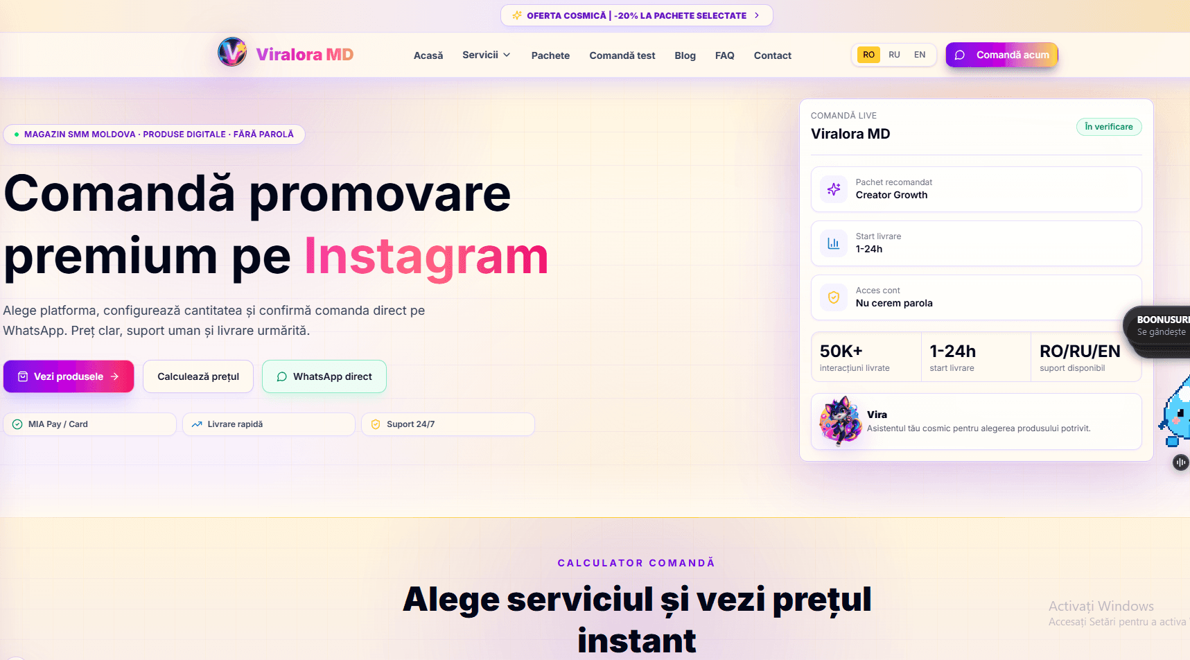 Cum am construit Viralora MD: platforma SMM cu produse digitale, calculator de comanda si flux rapid pe WhatsApp